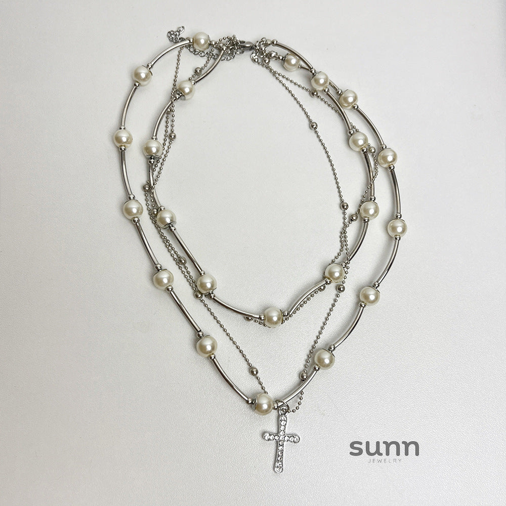 Sumaya Pearl Cross Choker [OQXQCMUG]