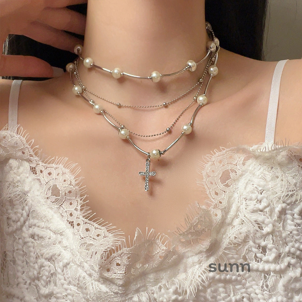 Sumaya Pearl Cross Choker [6OWOYQRG]