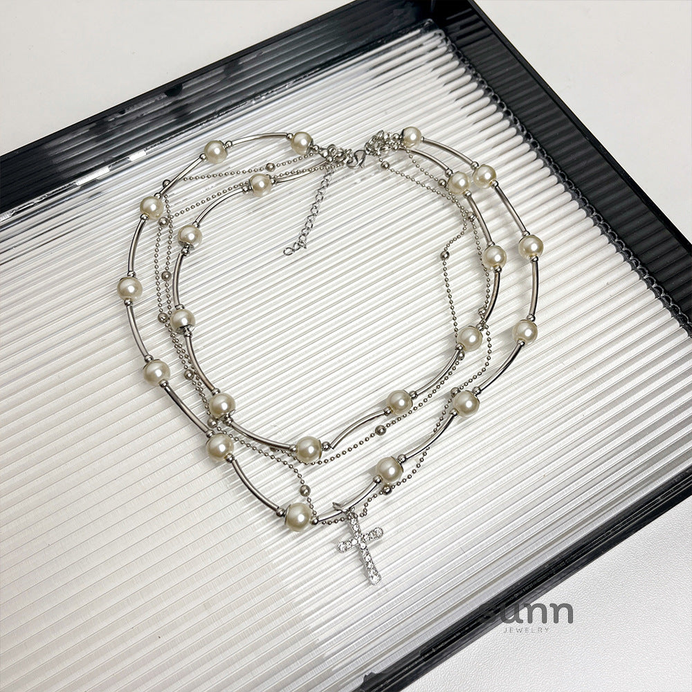 Sumaya Pearl Cross Choker [3GZZERWL]