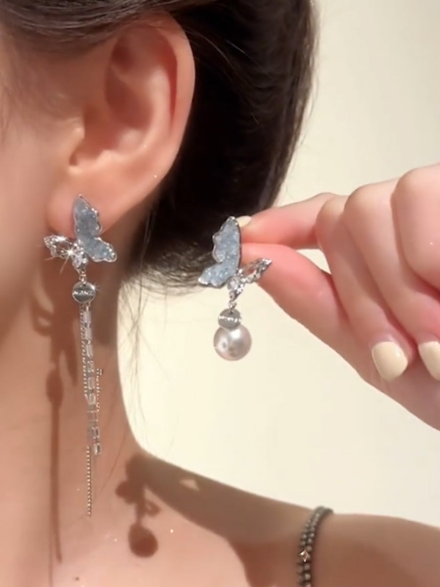 Sunnie Butterfly Crystal Drop Earrings [RK41J7FT]