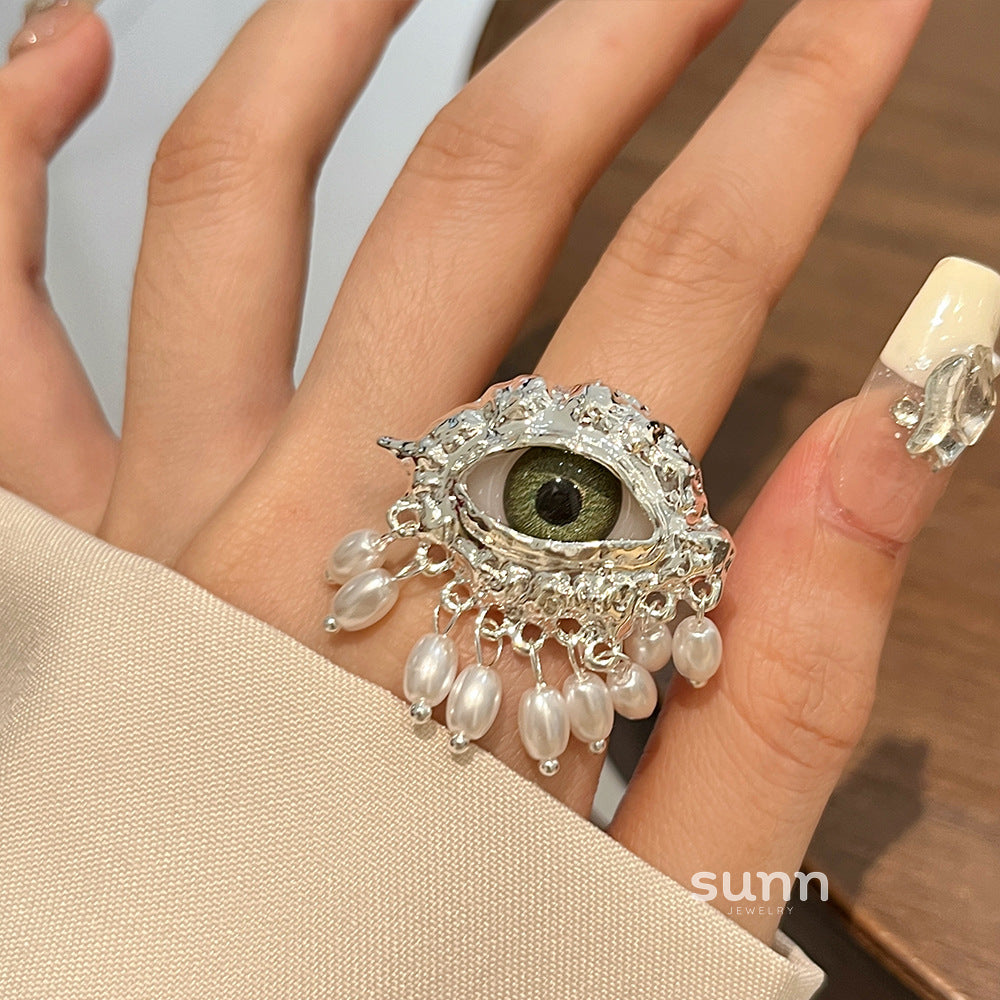 Svea Evil Eye Tassel Ring [R8DOXMED]