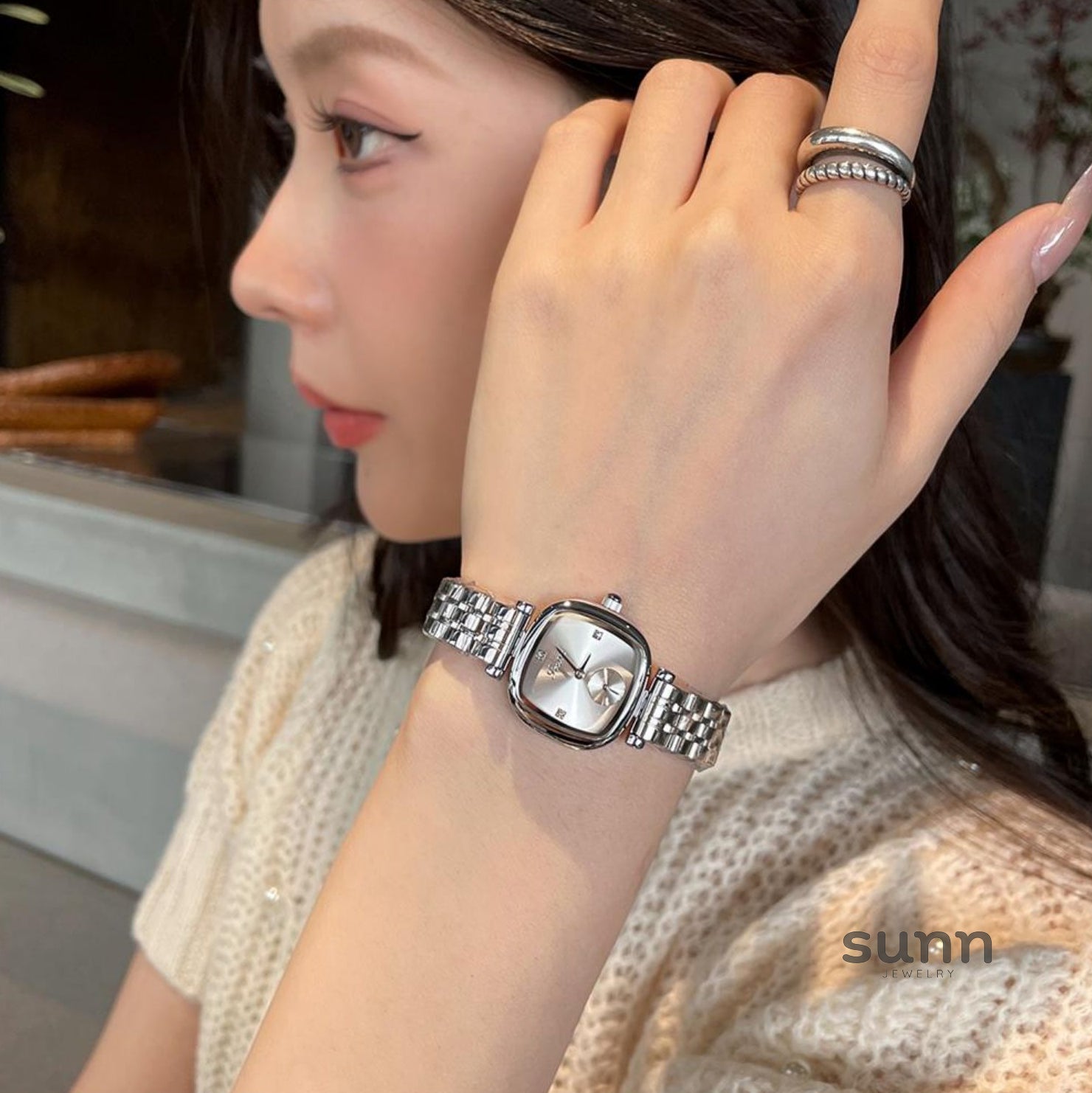 Sylvana Square Steel Watch [0FF8N7UV]