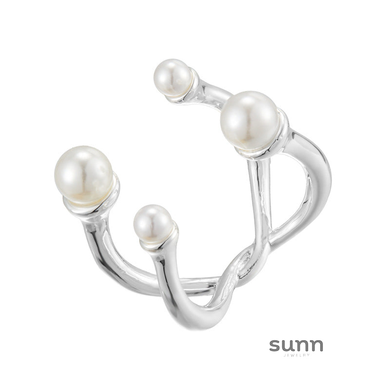 Taelor Dainty Pearl Cross Ring [V0RL80O5]