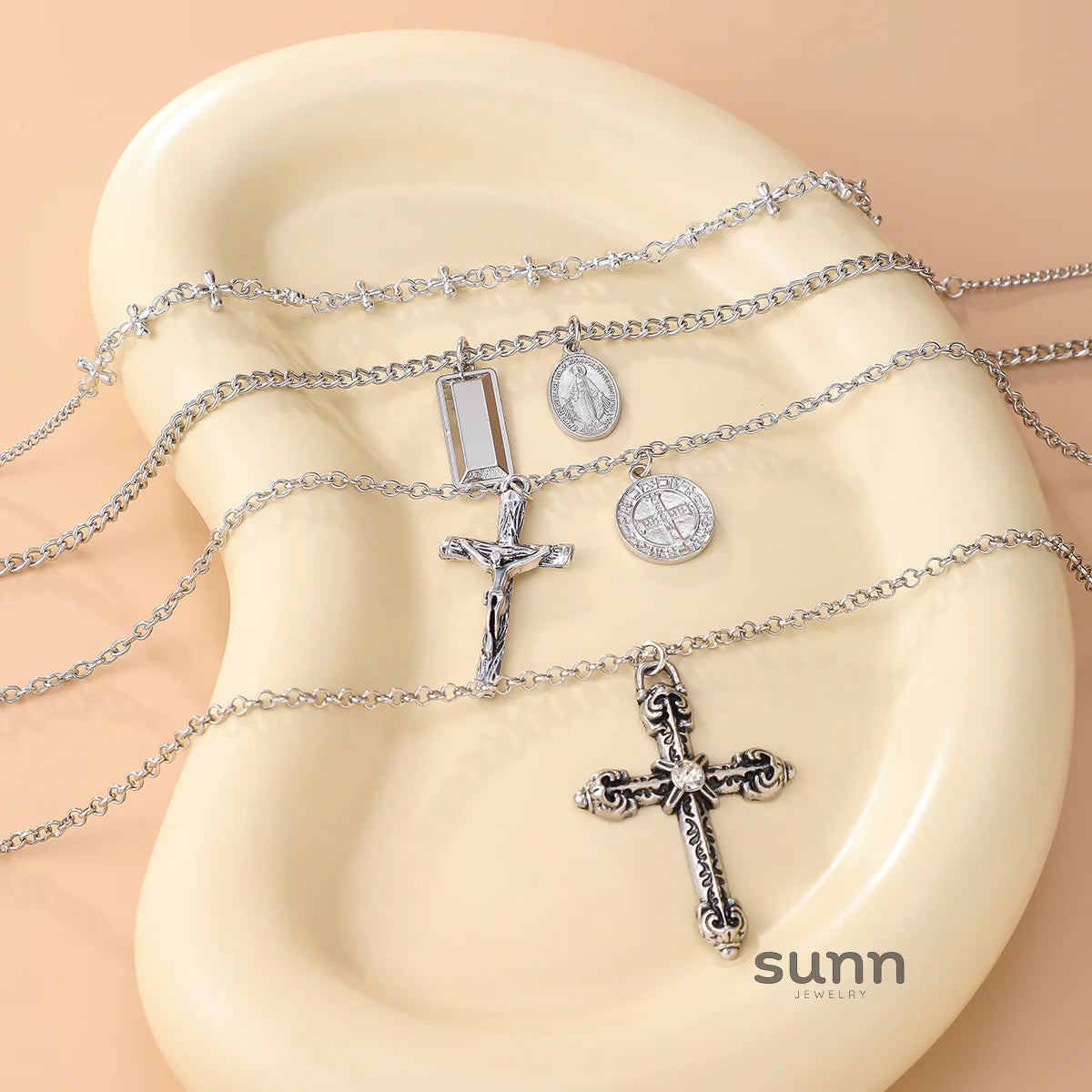 Taleah Multi-Layer Cross Necklace Set