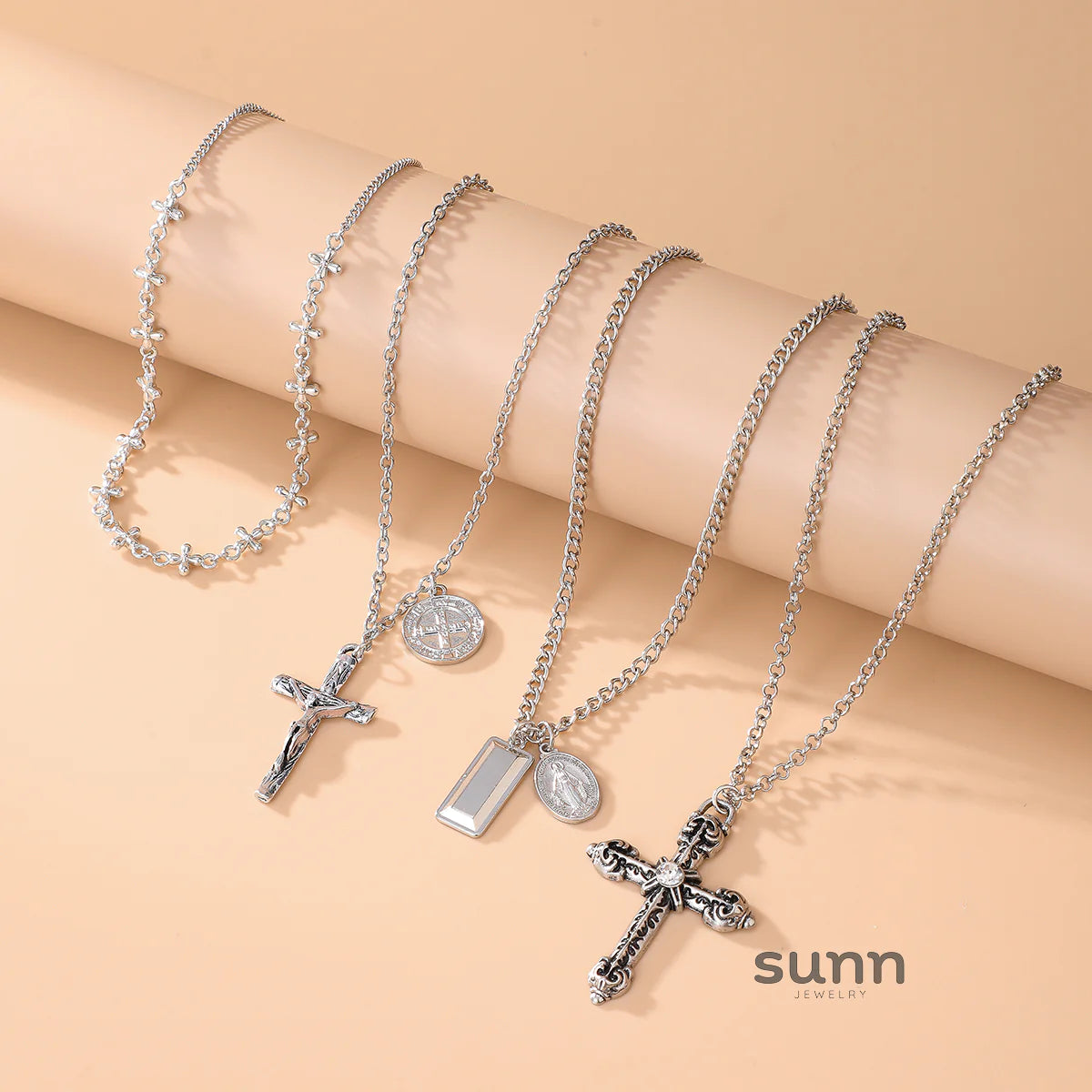 Taleah Multi-Layer Cross Necklace Set