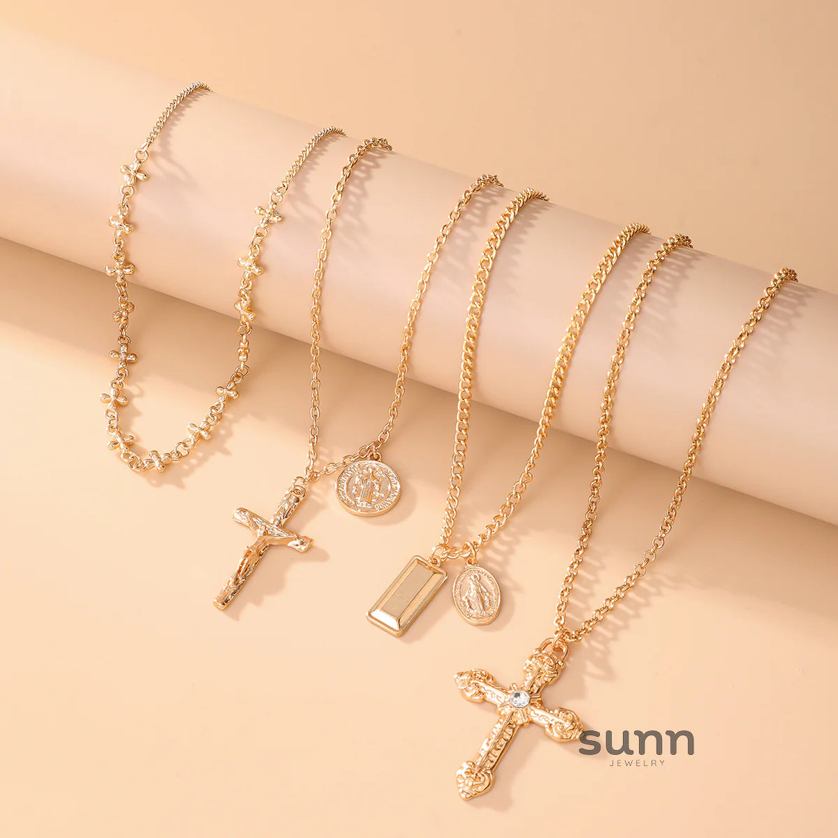 Taleah Multi-Layer Cross Necklace Set