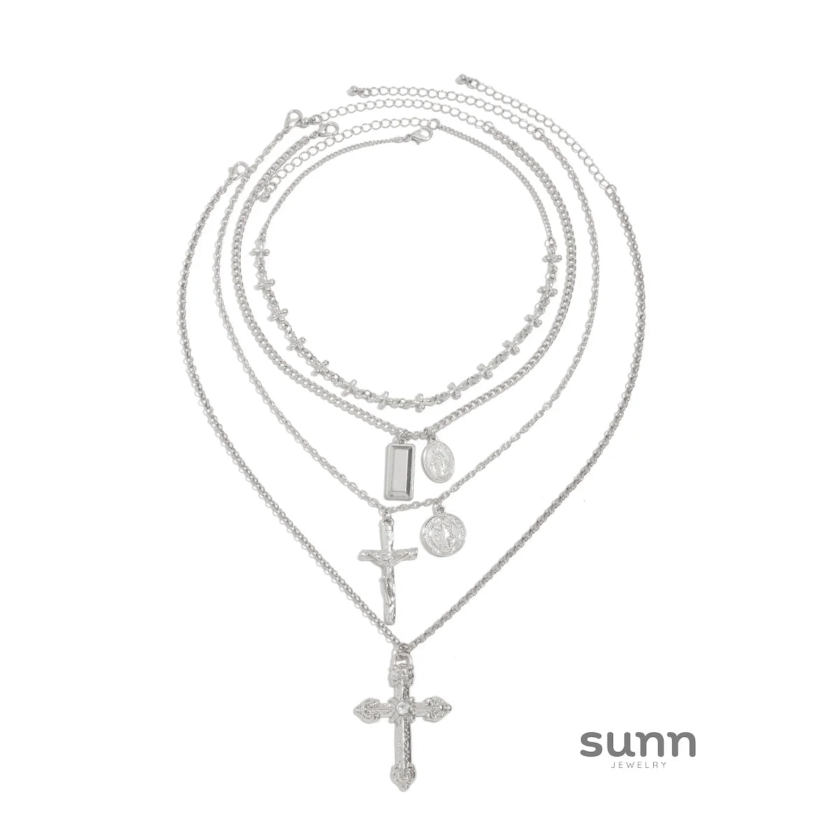 Taleah Multi-Layer Cross Necklace Set