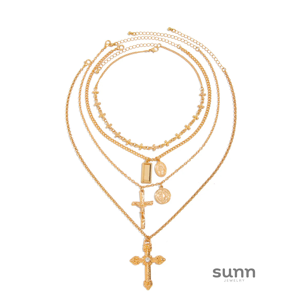 Taleah Multi-Layer Cross Necklace Set