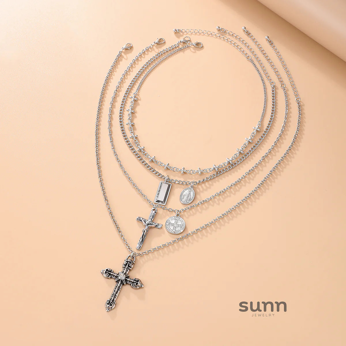 Taleah Multi-Layer Cross Necklace Set