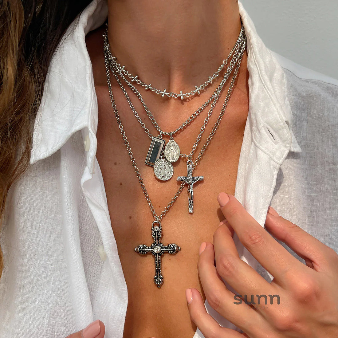Taleah Multi-Layer Cross Necklace Set