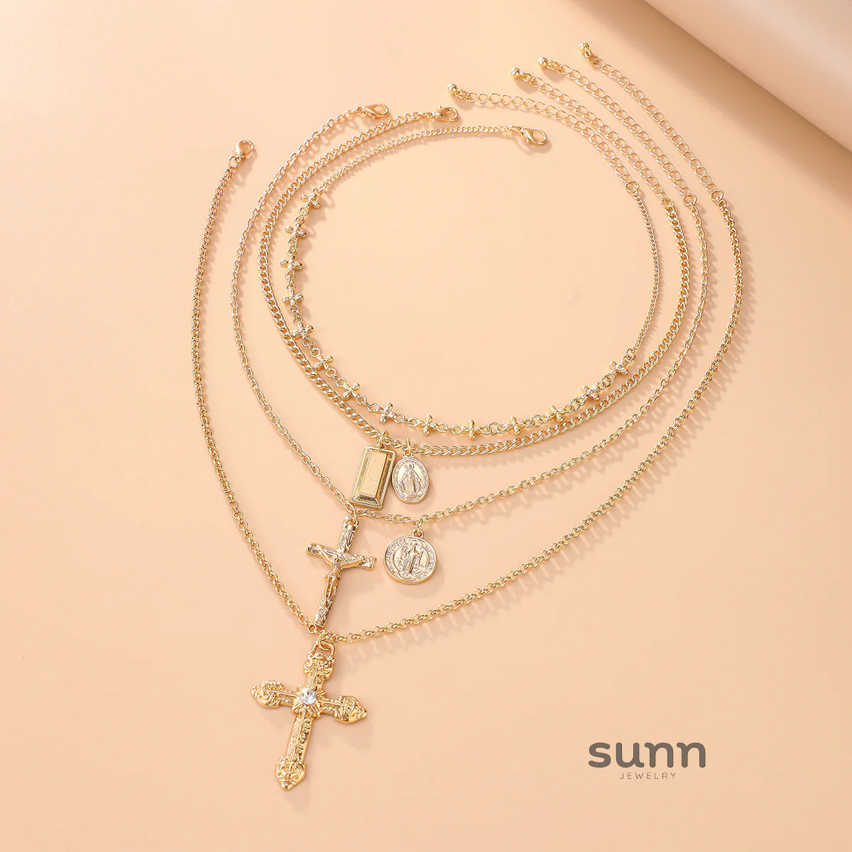 Taleah Multi-Layer Cross Necklace Set