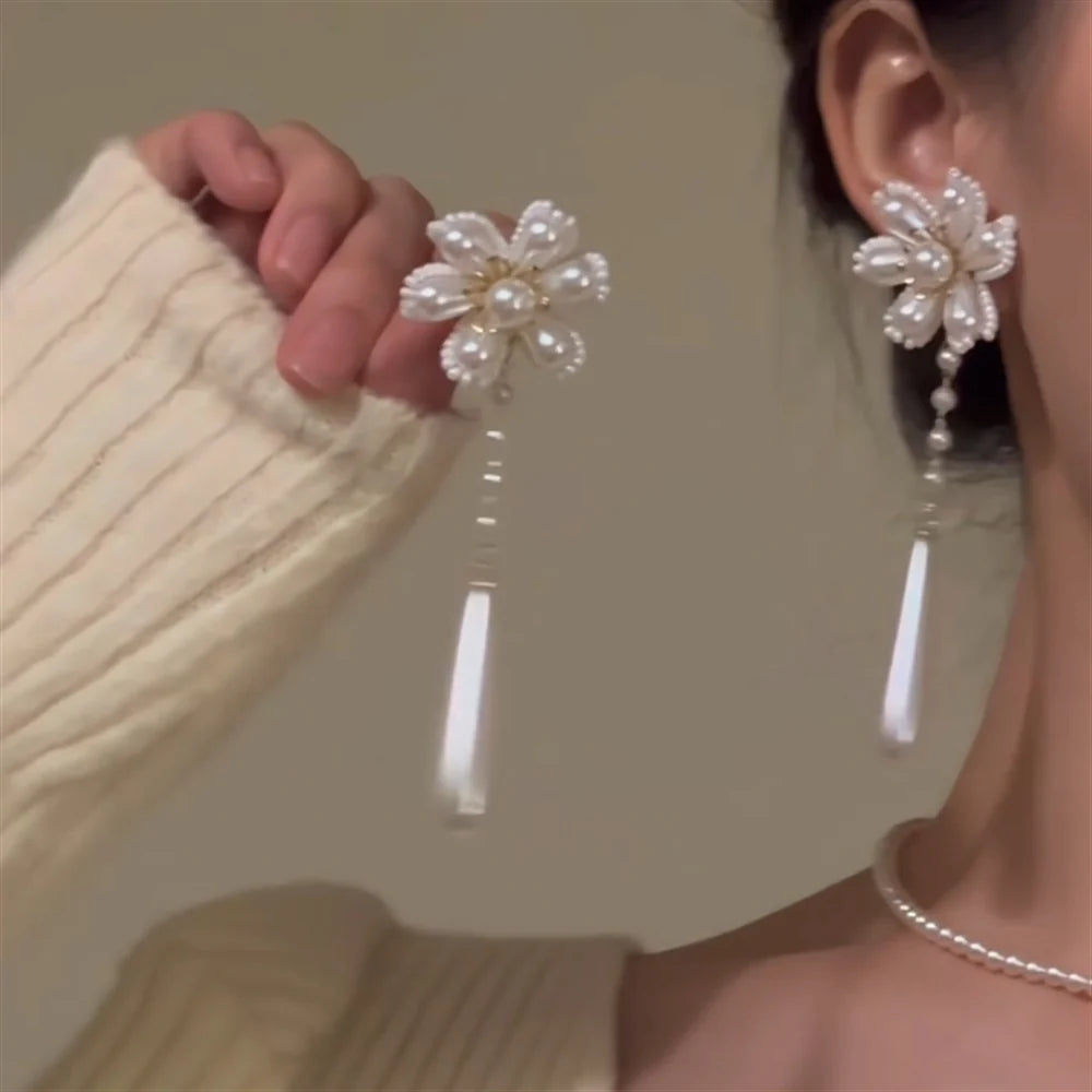 Tanisha Pearl Floral Tassel Earrings