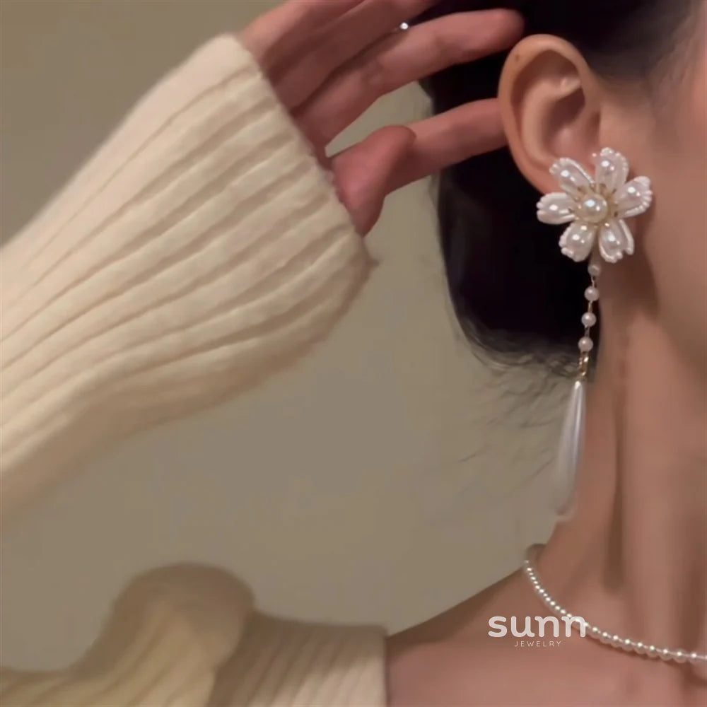 Tanisha Pearl Floral Tassel Earrings