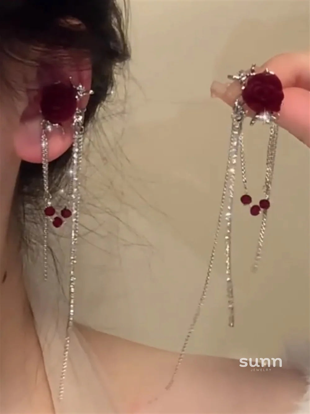 Taniya Flocked Rose Ear Cuff