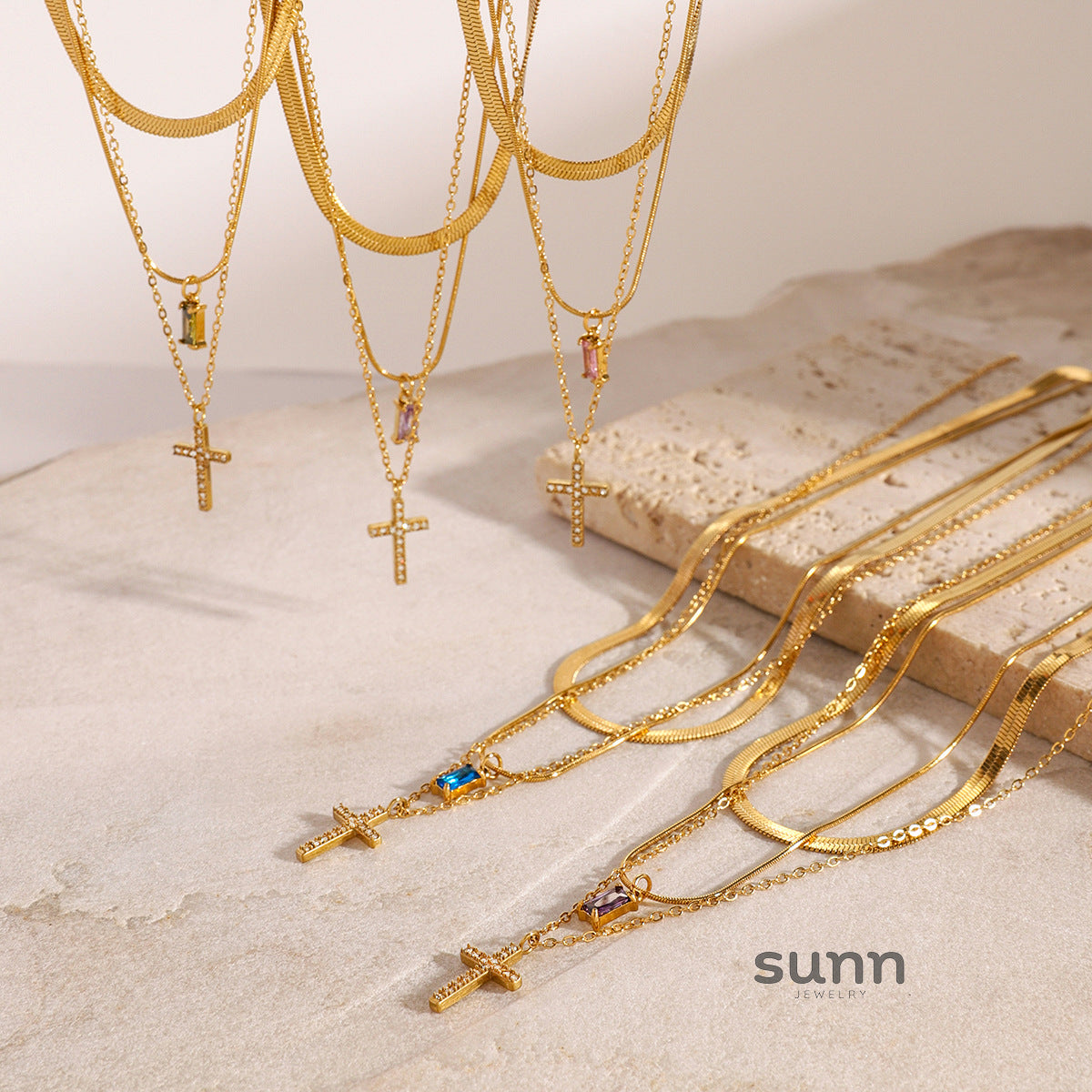 Taniya Layered Zircon Necklace [L5U1OEDP]