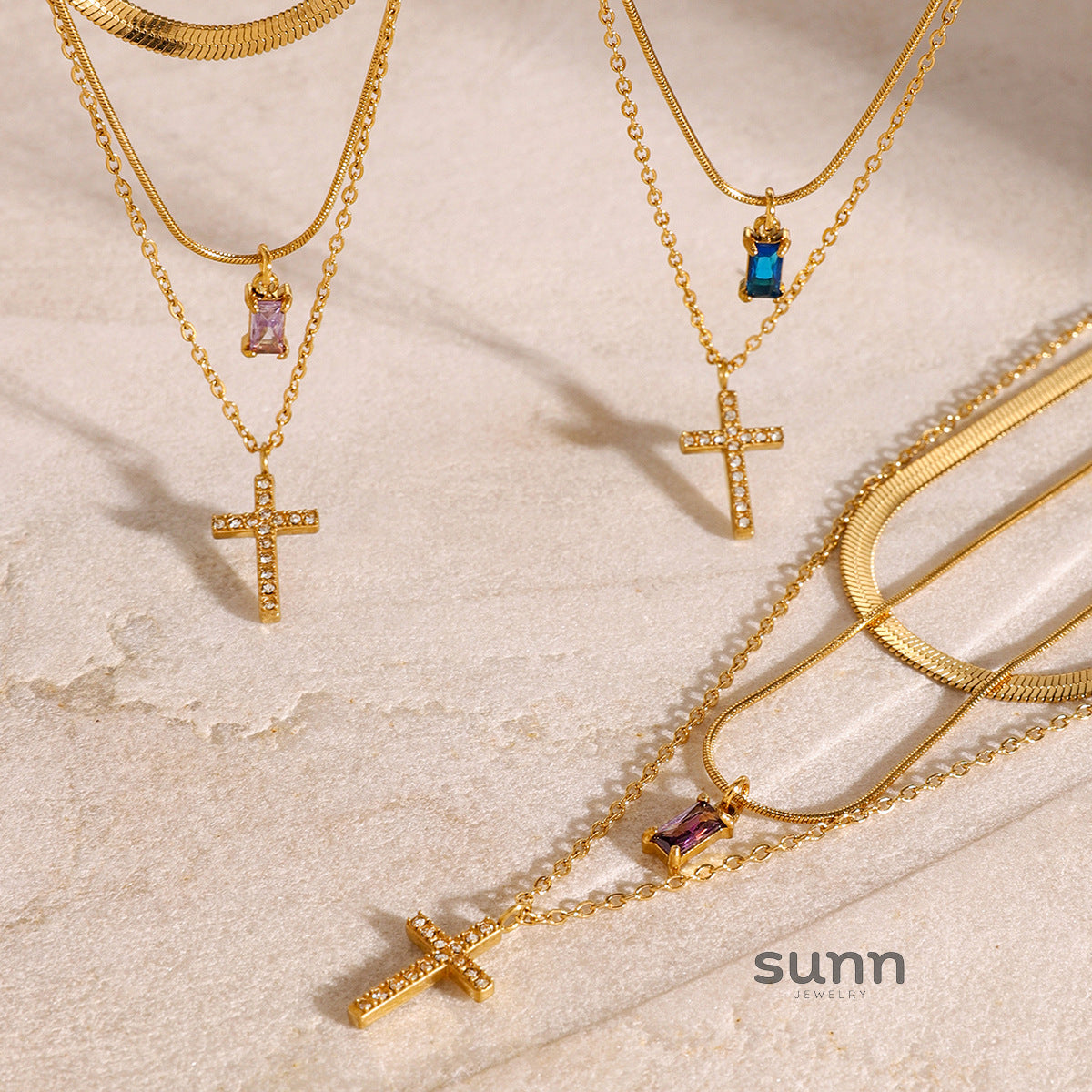 Taniya Layered Zircon Necklace [SF3YDINM]