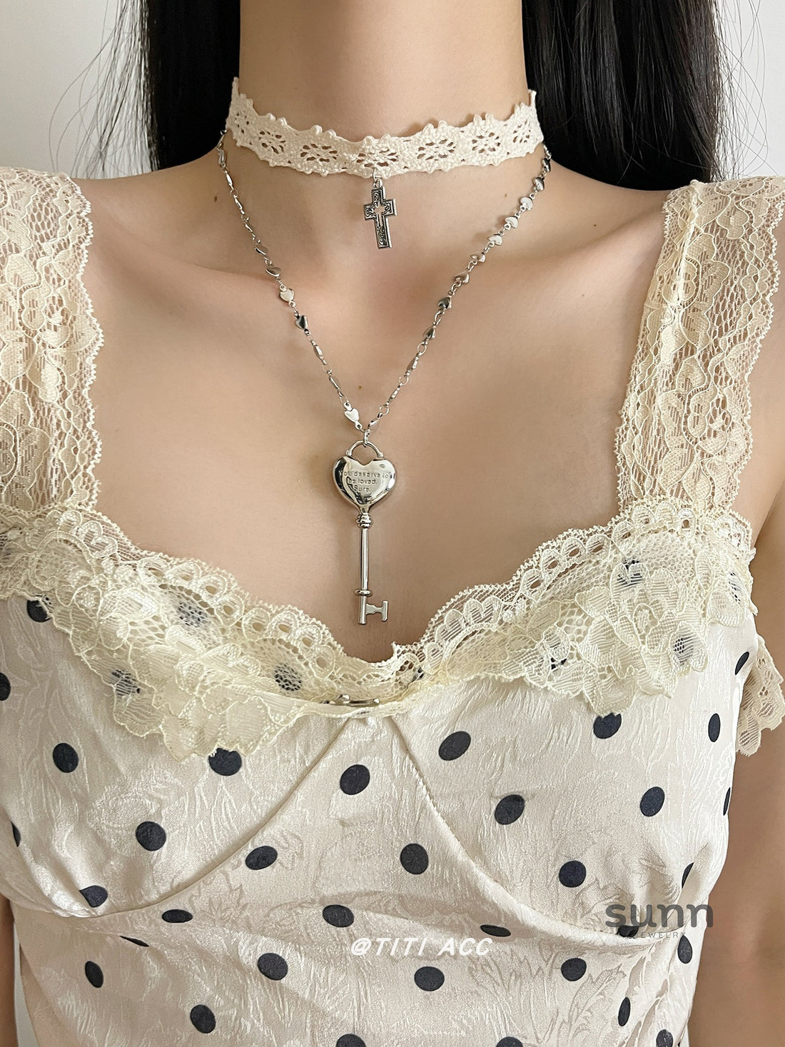 Tasha Layered Heart Cross Choker [NTJ7PUUM]