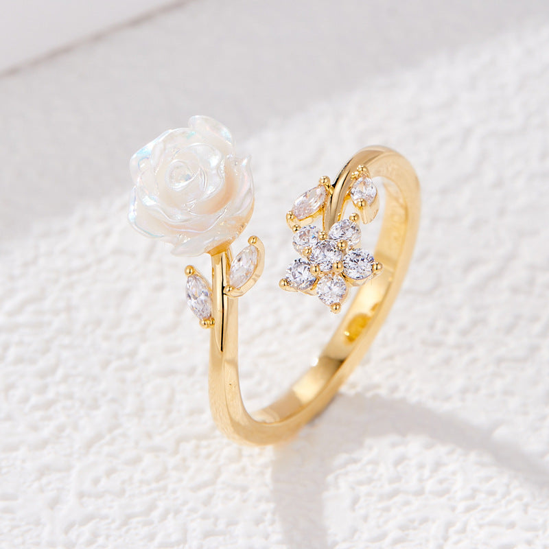 Tayler Shell Camellia Open Ring [B4CGFP9Y]