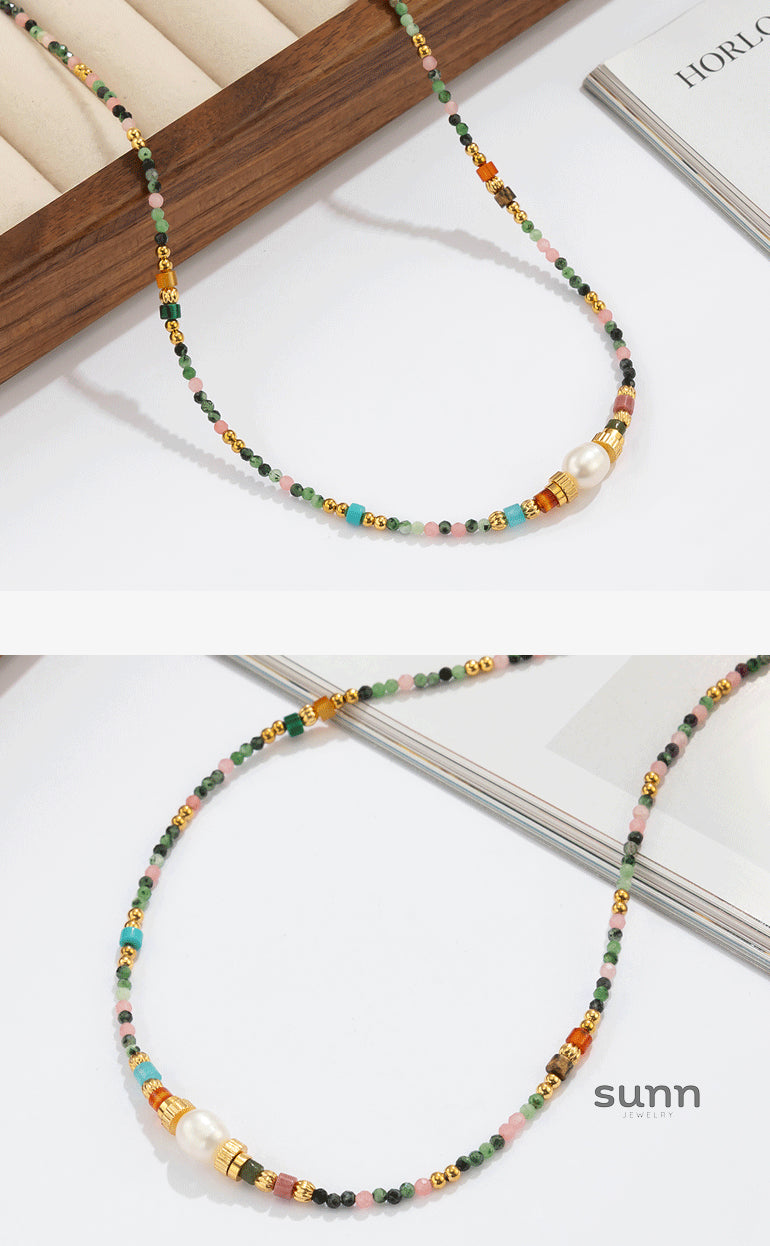 Taylynn Pearl & Stone Layered Necklace [MUVAKF38]