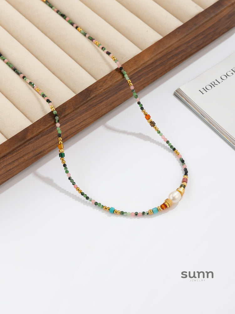 Taylynn Pearl & Stone Layered Necklace [JVGOCYLB]