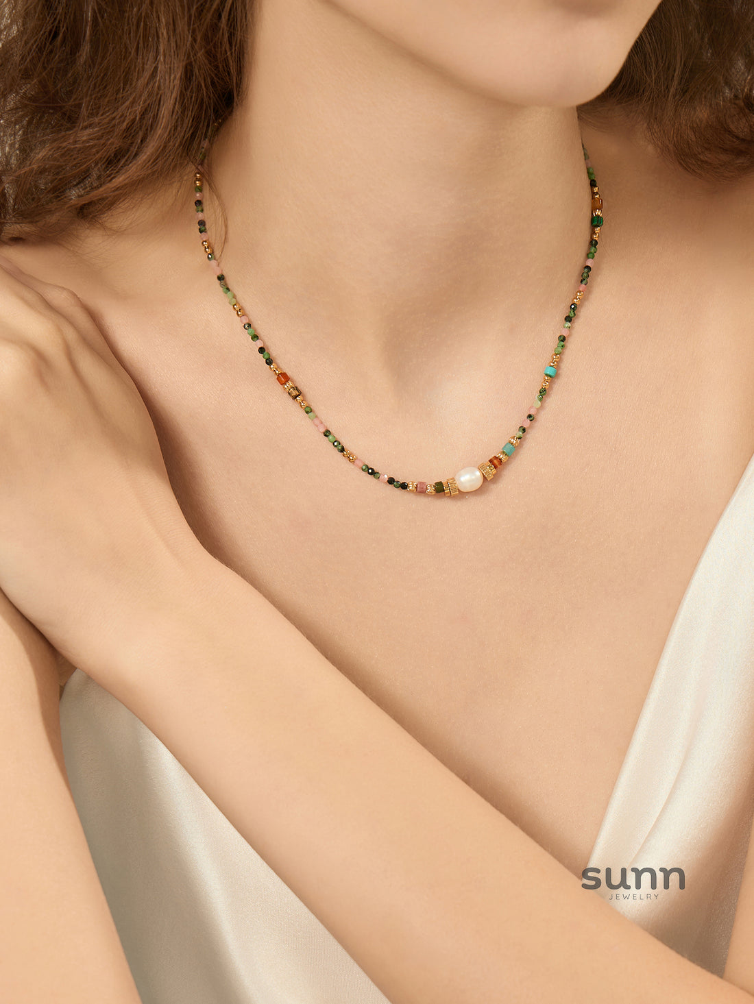 Taylynn Pearl & Stone Layered Necklace [LG4A7EOD]