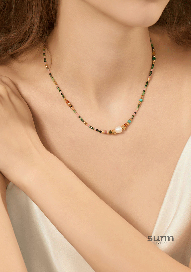Taylynn Pearl & Stone Layered Necklace [OIIKLFSB]
