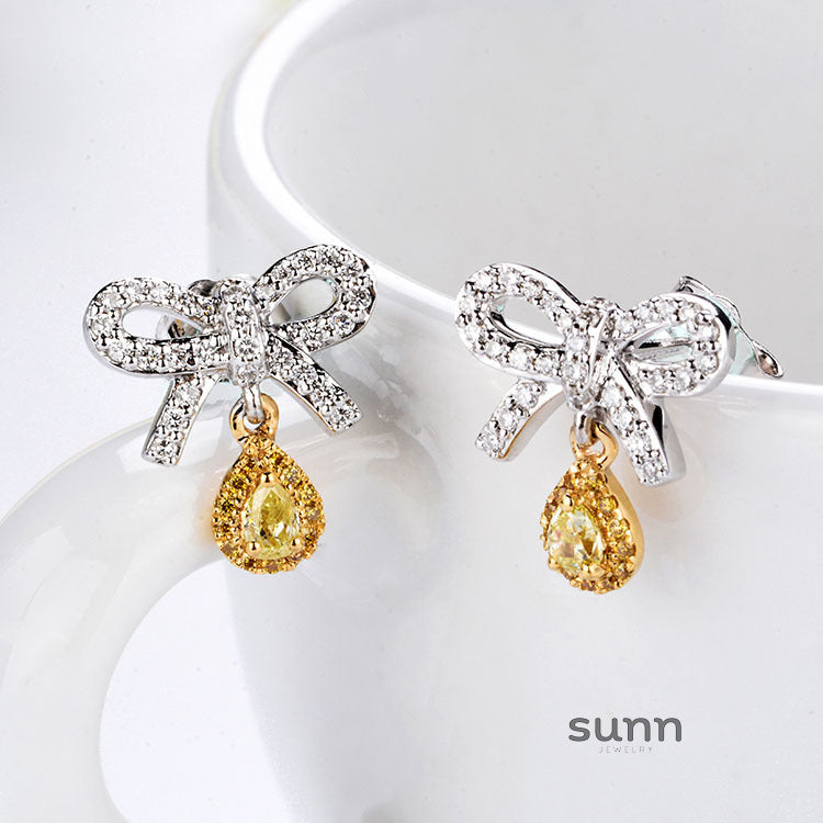 Teegan Bow Drop Diamond Earrings [QPBB3EY7]