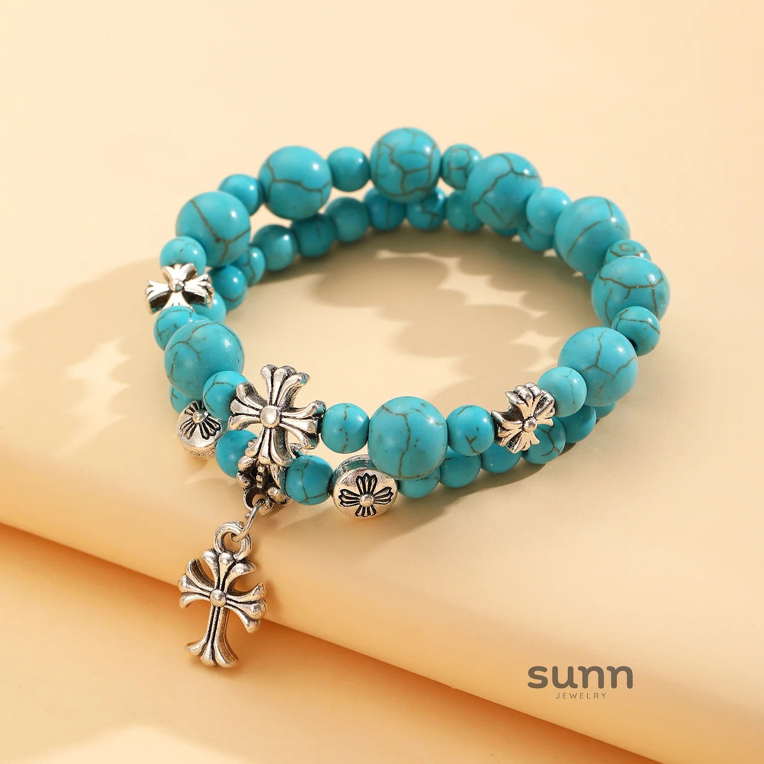Temperance Stacked Cross Bead Bracelet