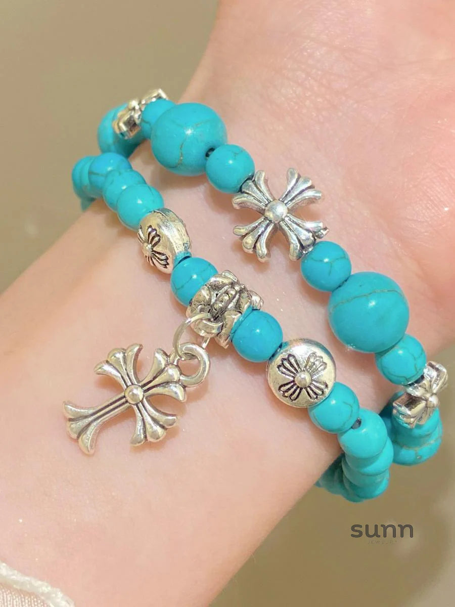 Temperance Stacked Cross Bead Bracelet