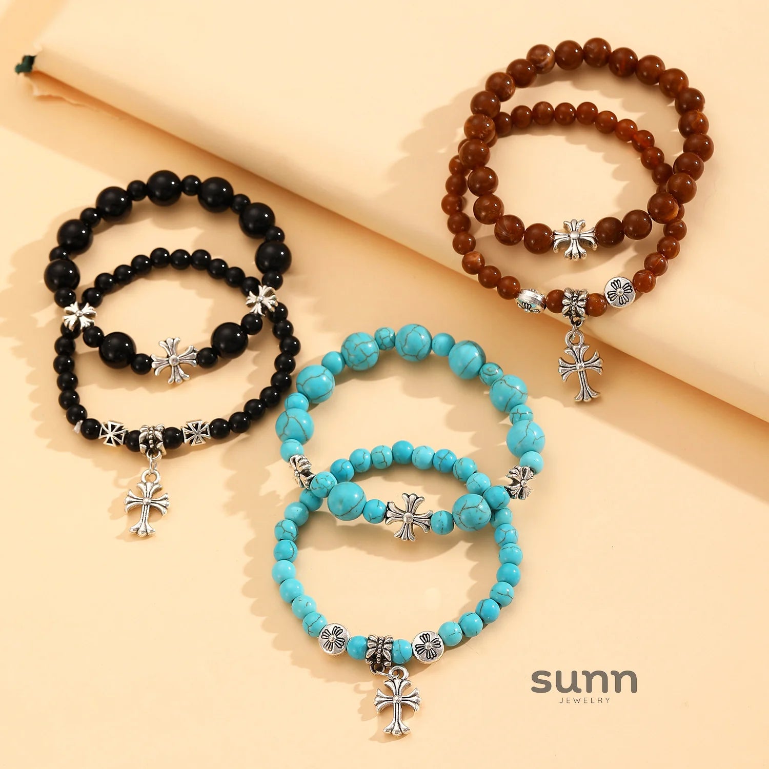 Temperance Stacked Cross Bead Bracelet