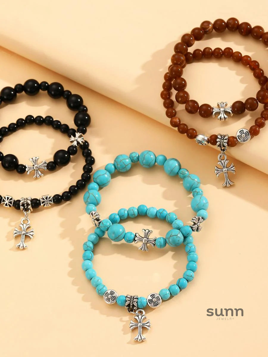 Temperance Stacked Cross Bead Bracelet