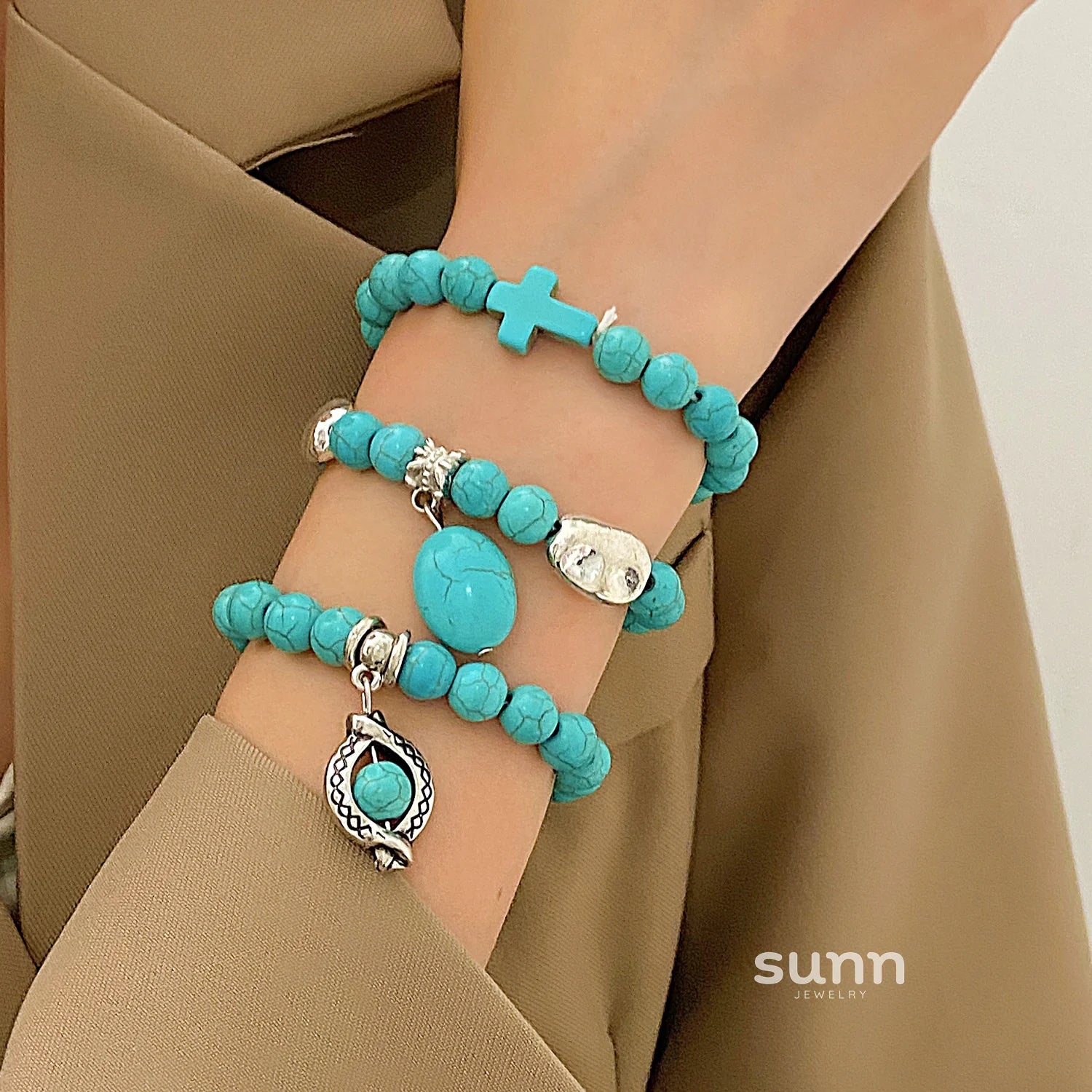 Temperance Stacked Cross Bead Bracelet