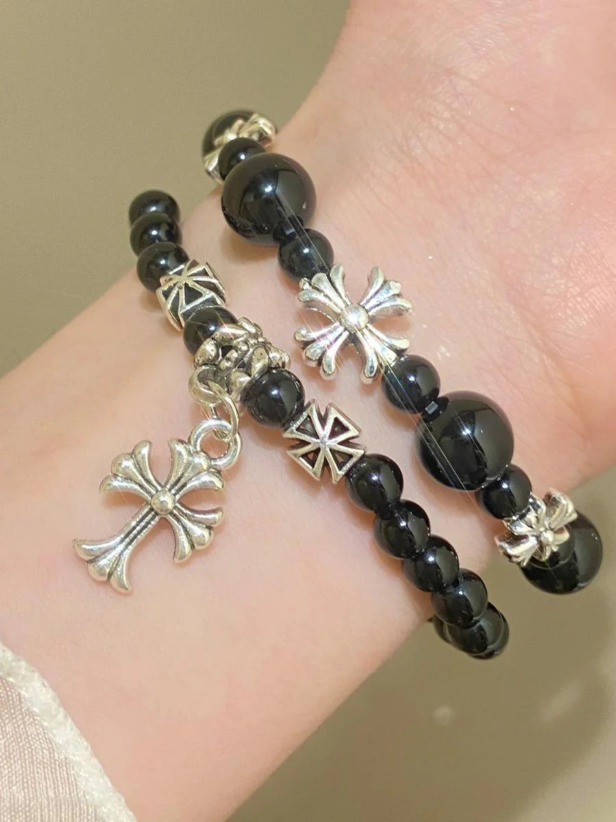 Temperance Stacked Cross Bead Bracelet