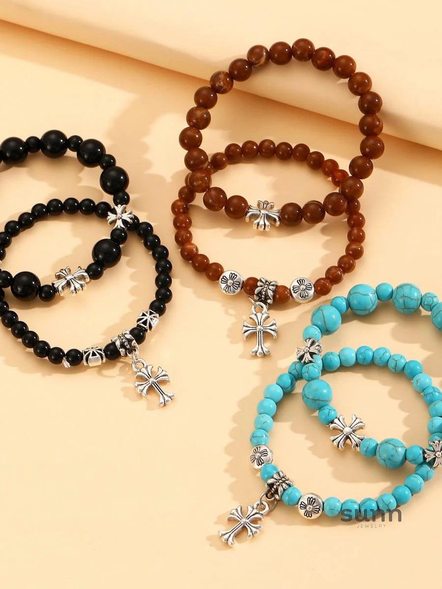 Temperance Stacked Cross Bead Bracelet