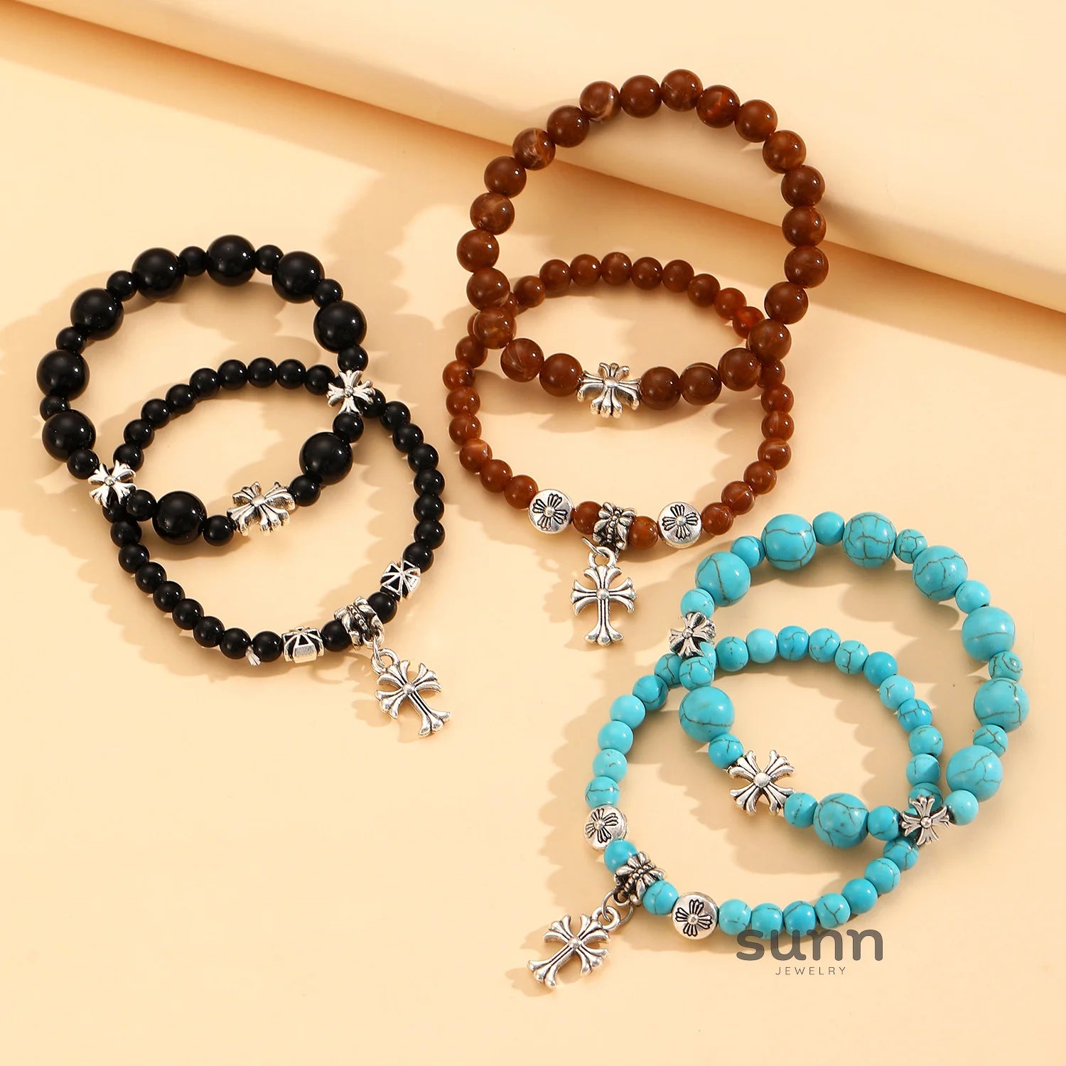 Temperance Stacked Cross Bead Bracelet