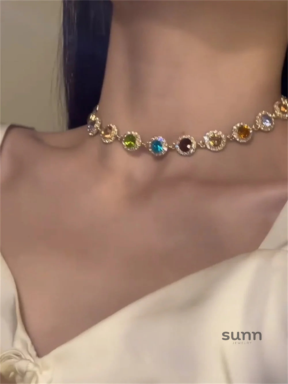Teyanna Colorful Zircon Choker Necklace