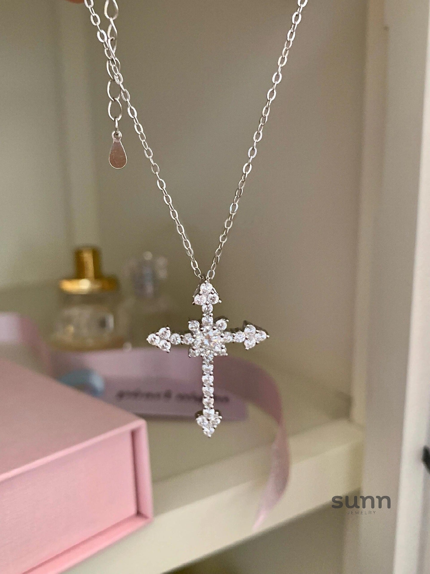 Thais Sterling Silver Diamond Cross Necklace [P9PX7IDX]