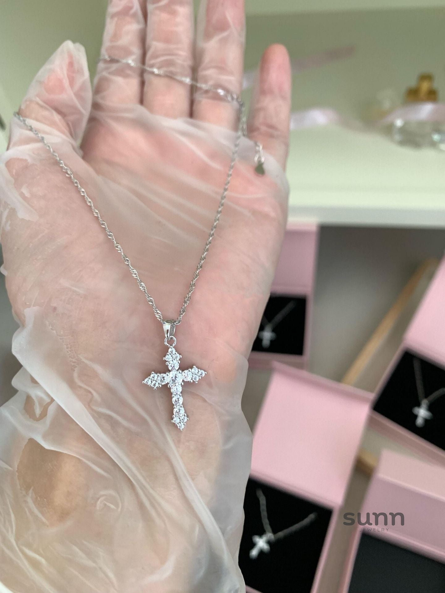 Thais Sterling Silver Diamond Cross Necklace [CQROLEBK]