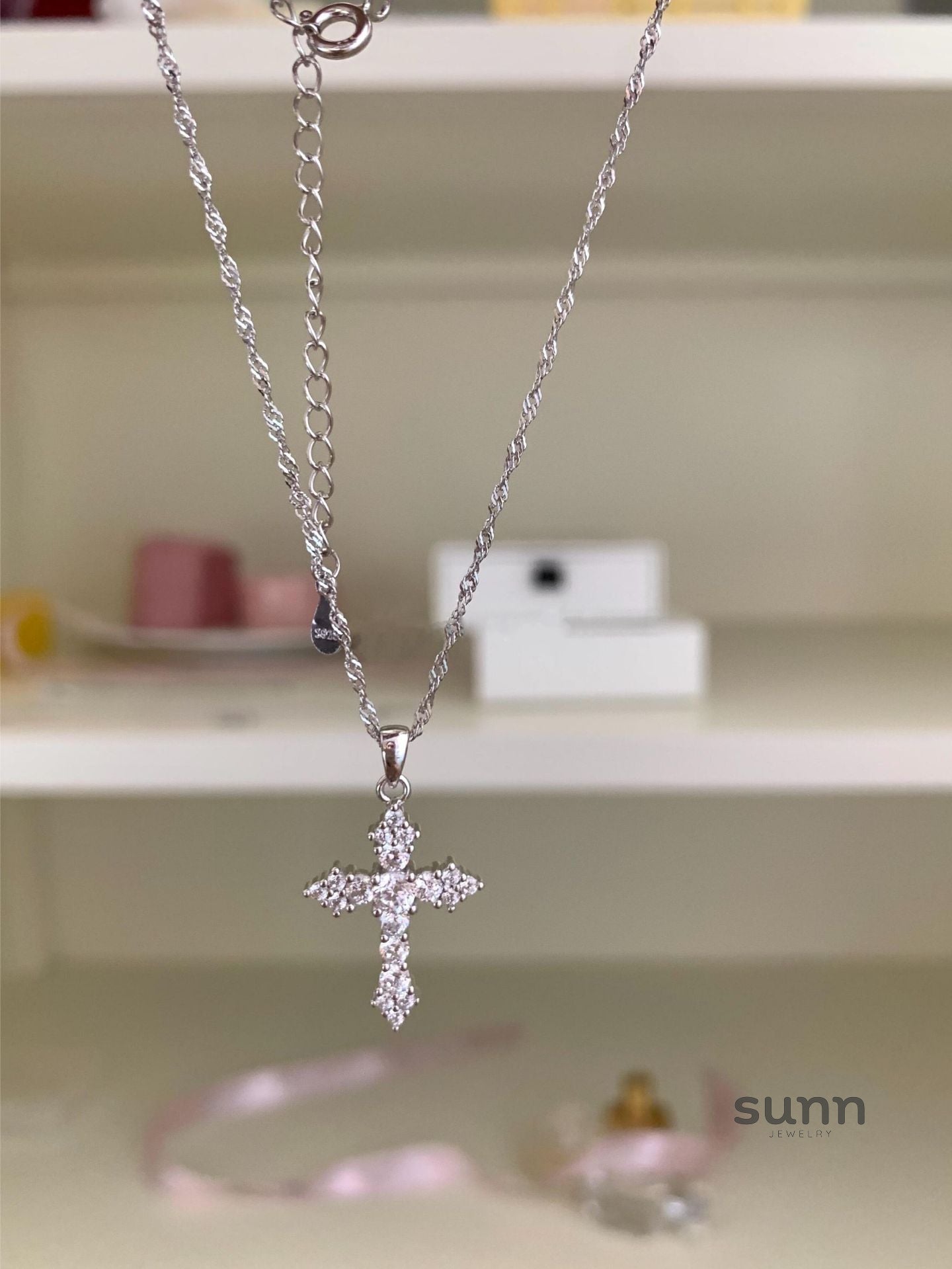 Thais Sterling Silver Diamond Cross Necklace [UF15G2TV]
