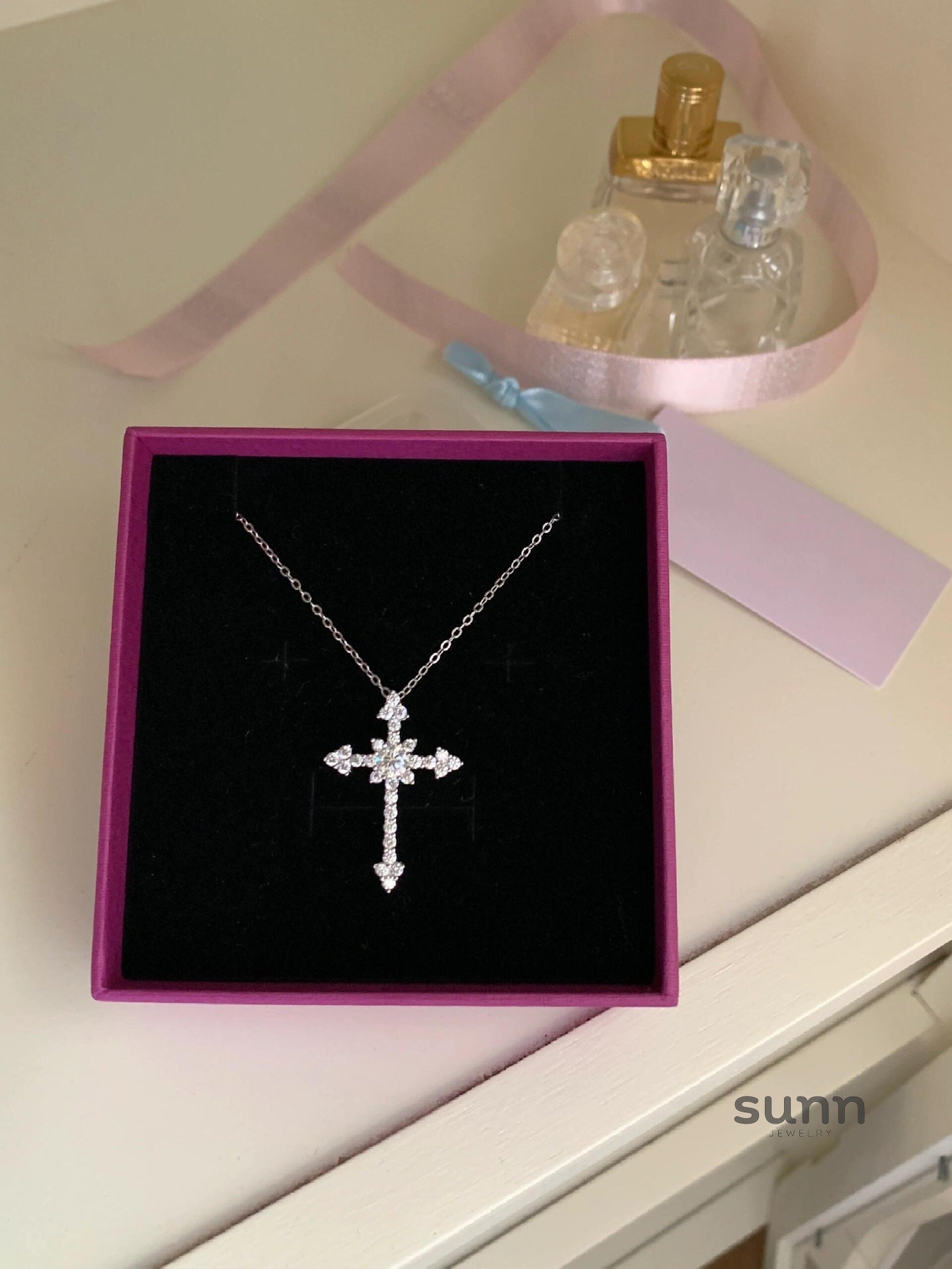Thais Sterling Silver Diamond Cross Necklace [TZT5Q1GL]
