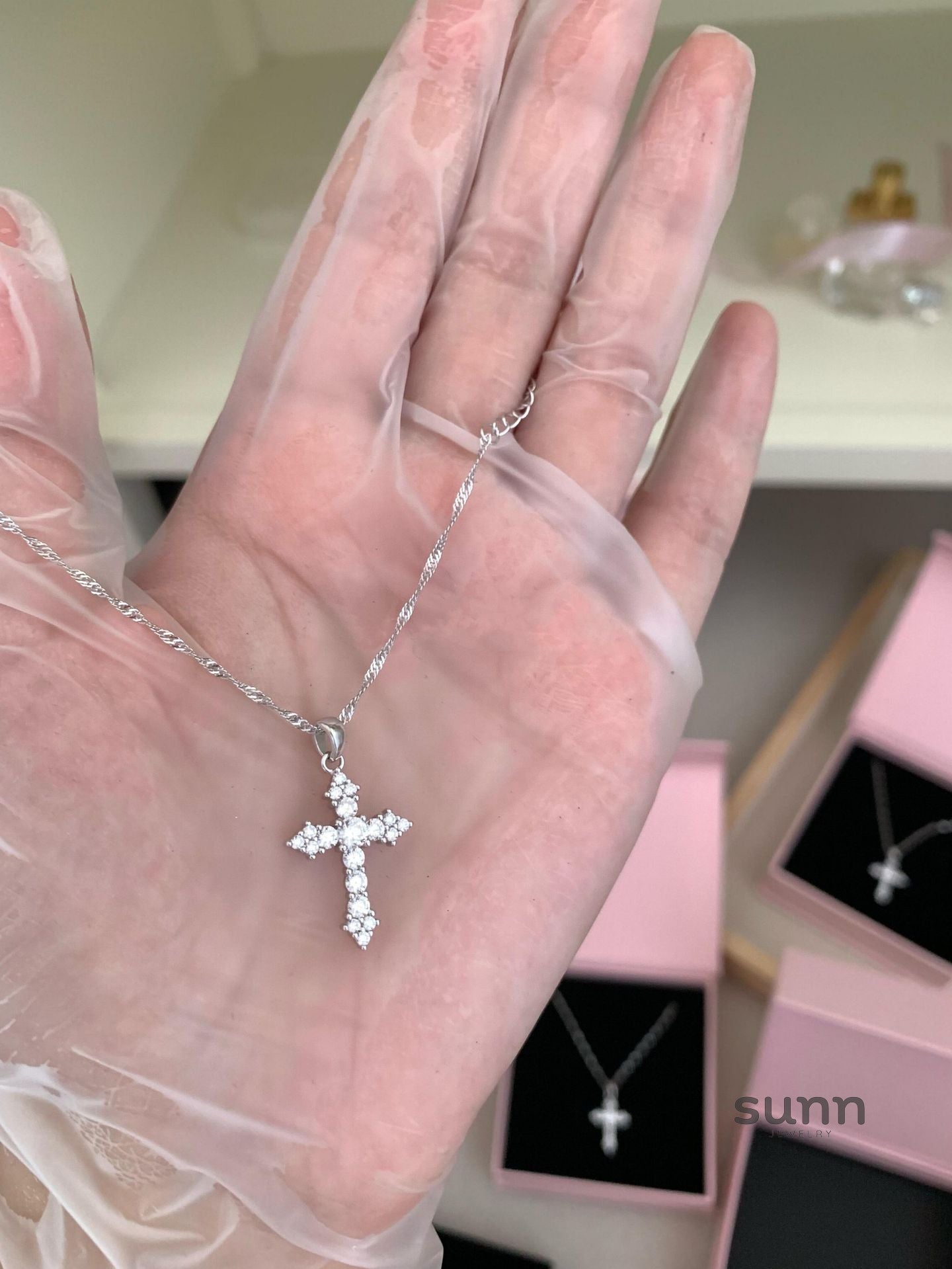 Thais Sterling Silver Diamond Cross Necklace [ERMC2AUD]