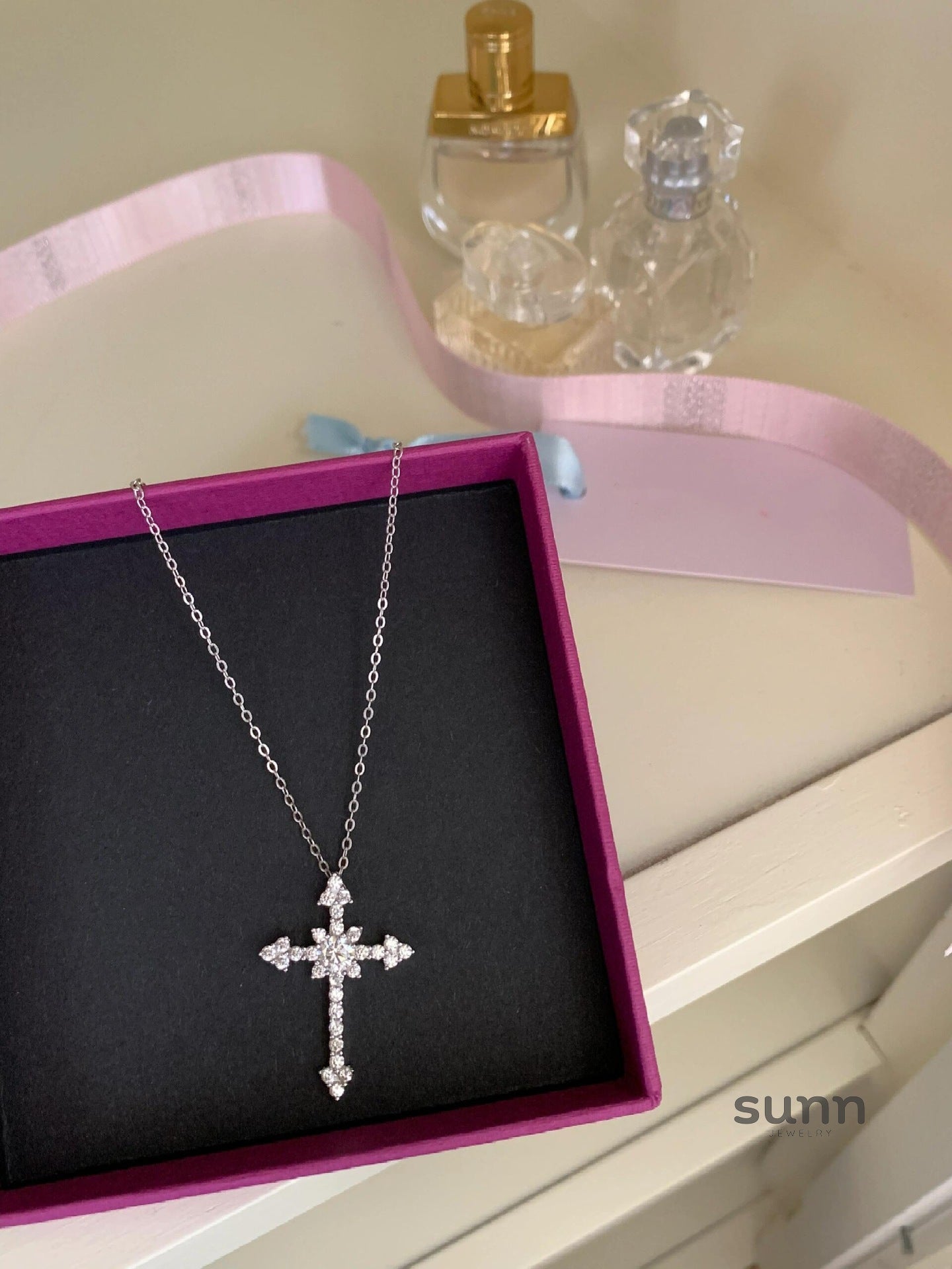 Thais Sterling Silver Diamond Cross Necklace [09N0NJL4]