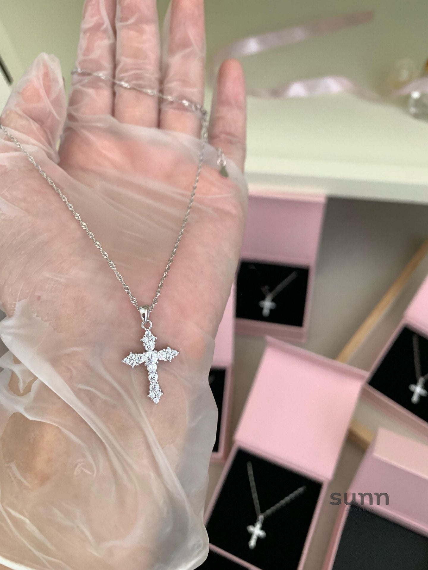 Thais Sterling Silver Diamond Cross Necklace [ZC3D55K2]