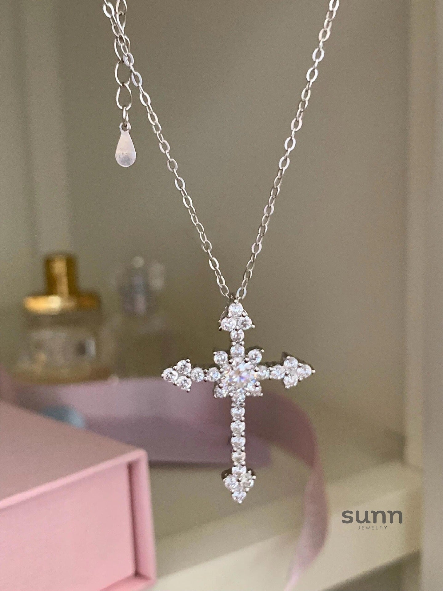 Thais Sterling Silver Diamond Cross Necklace [7STZ07YE]