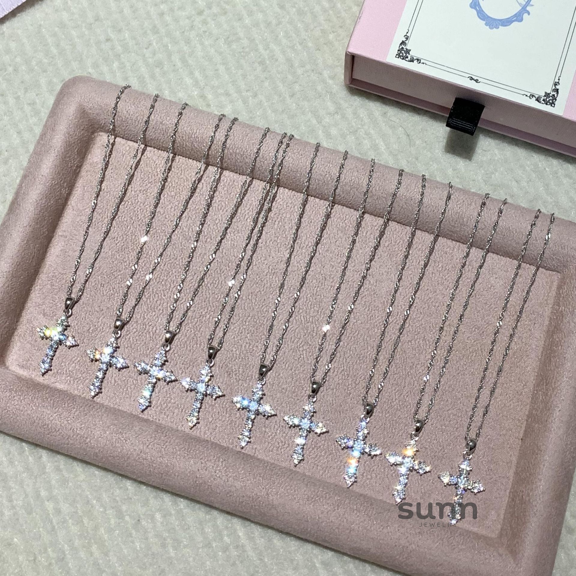Thais Sterling Silver Diamond Cross Necklace [G1GPWZHB]