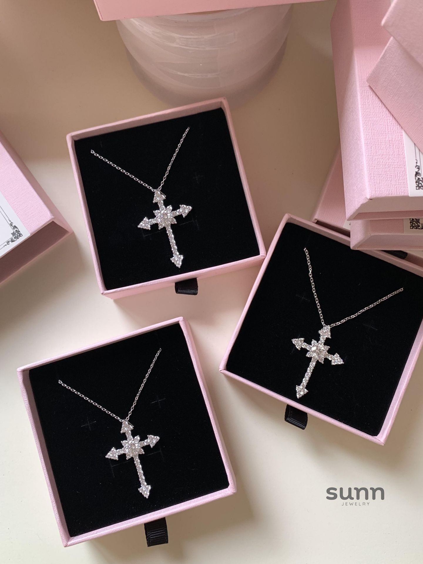 Thais Sterling Silver Diamond Cross Necklace [WHSIN121]