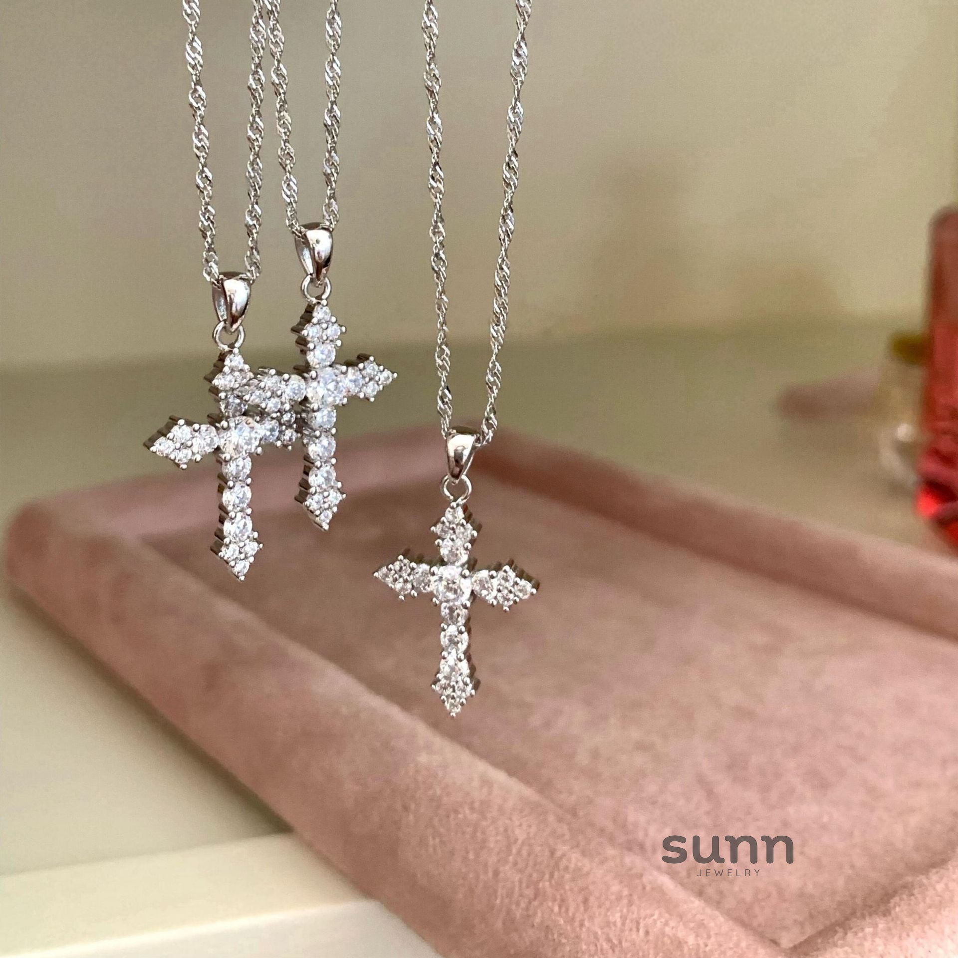 Thais Sterling Silver Diamond Cross Necklace [S0S69T9E]
