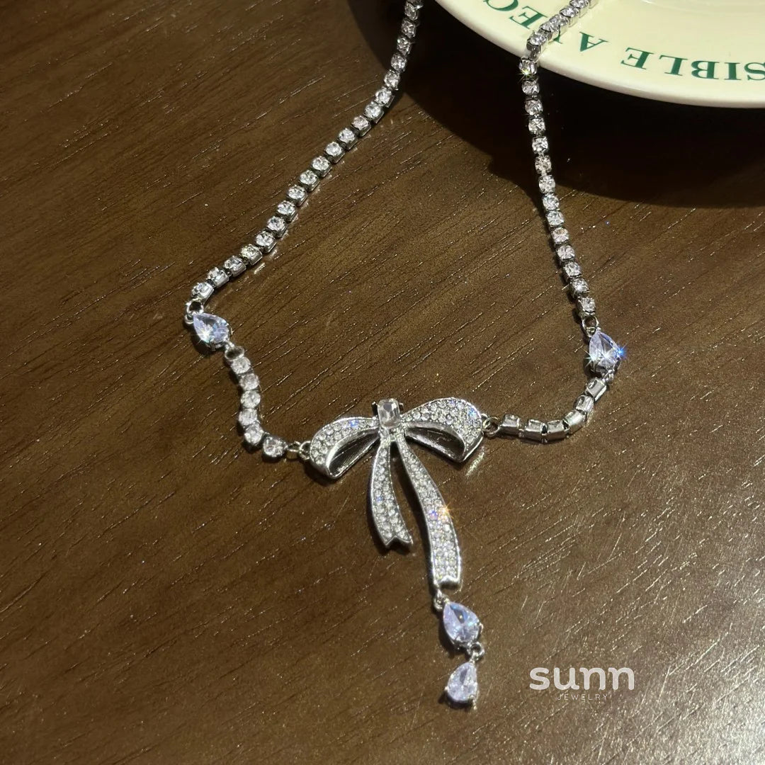 Thelma Rhinestone Bow Necklace