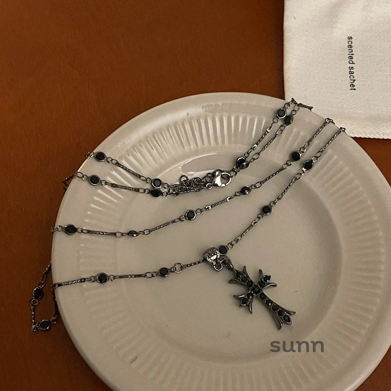 Therese Edgy Cross Layered Necklace