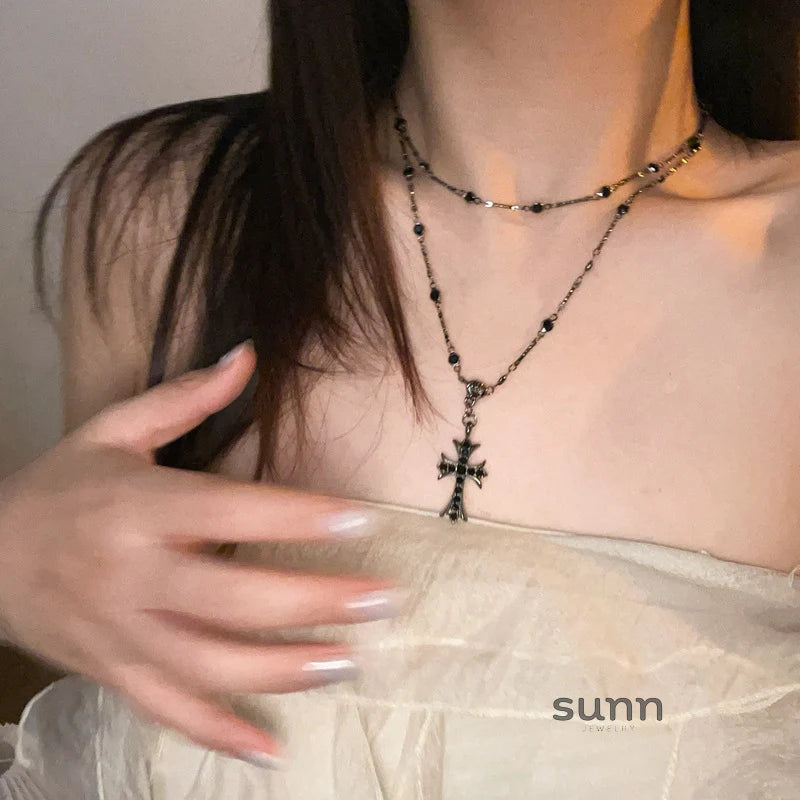 Therese Edgy Cross Layered Necklace